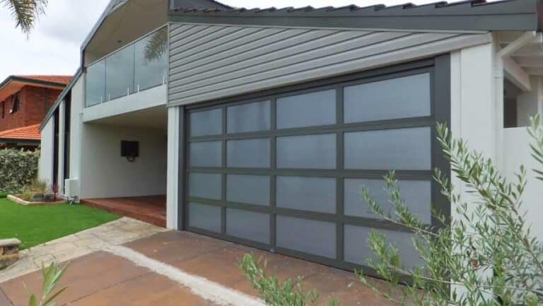 Double Custom Garage Door - Polycarb - 4 Inserts - Insert Color Clear - Frame Color Ironstone