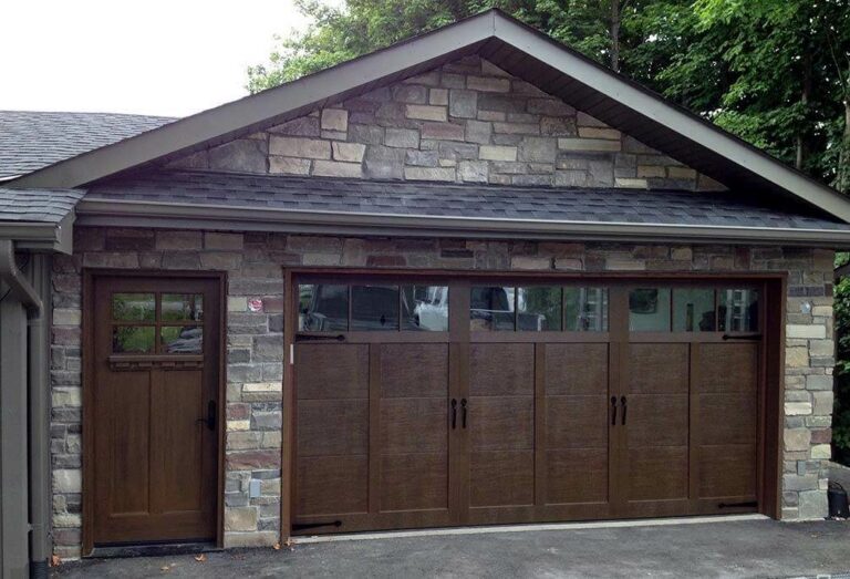 Double Sectional Garage Door With Stockton Heritage Window - Black Walnut Color